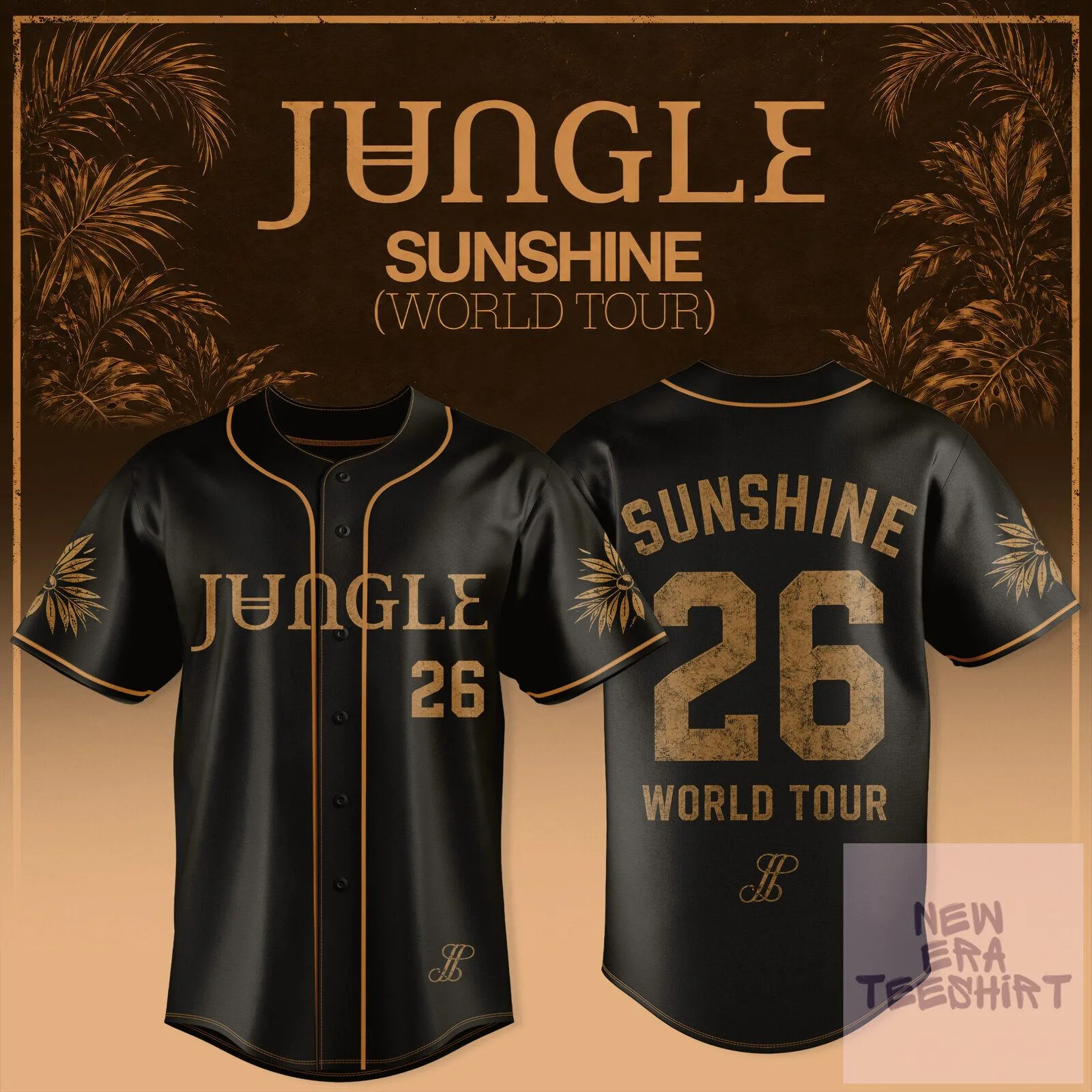 Jungle Sunshine World Tour 2026 Black Baseball Jersey with Gold Trim