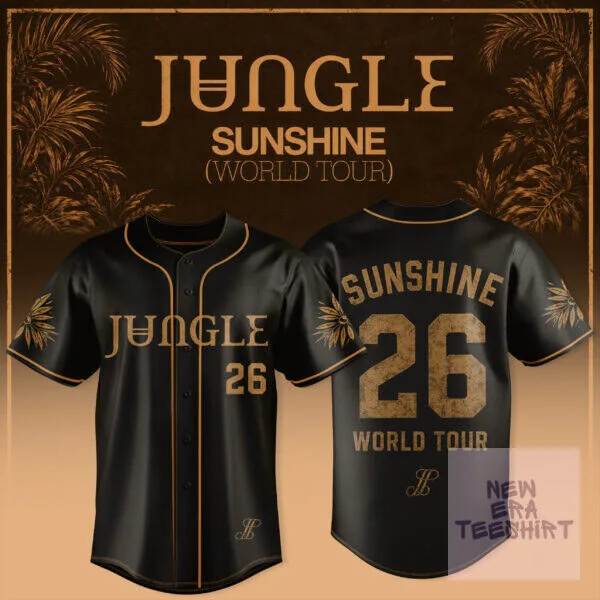Jungle Sunshine World Tour 2026 Black Baseball Jersey with Gold Trim 3 Jungle Sunshine World Tour 2026 Black Baseball Jersey with Gold Trim