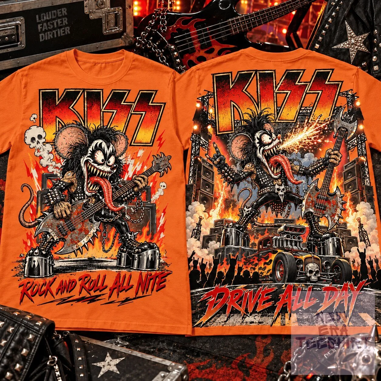 KISS Rat Fink Rock And Roll All Nite Drive All Day Graphic T-Shirt