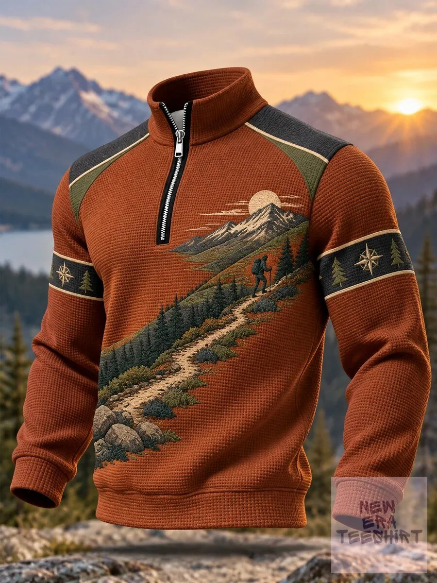 Mountain Hiking Trail Landscape Quarter Zip Pullover Sweatshirt 1 Mountain Hiking Trail Landscape Quarter Zip Pullover Sweatshirt