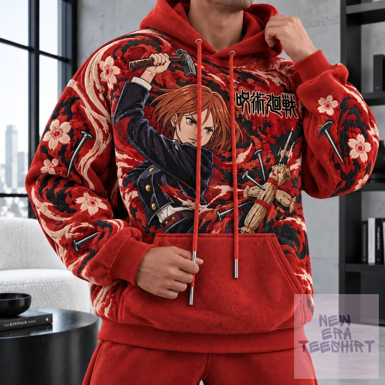 Jujutsu Kaisen Nobara Kugisaki Hammer Attack Anime Red Hoodie 1 Jujutsu Kaisen Nobara Kugisaki Hammer Attack Anime Red Hoodie