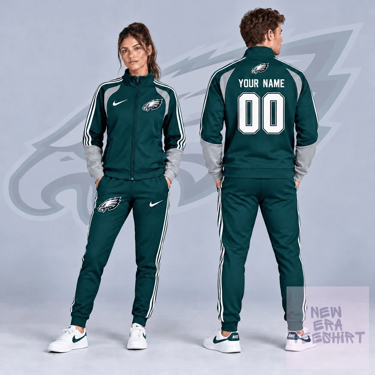 Philadelphia Eagles Custom Name and Number Varsity Colorblock Tracksuit Jacket