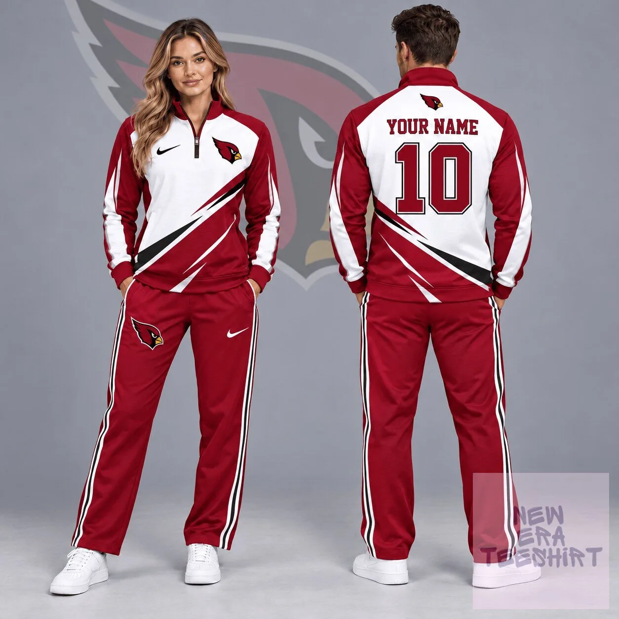 Arizona Cardinals Custom Name Number Diagonal Lightning Quarter Zip Pullover Tracksuit