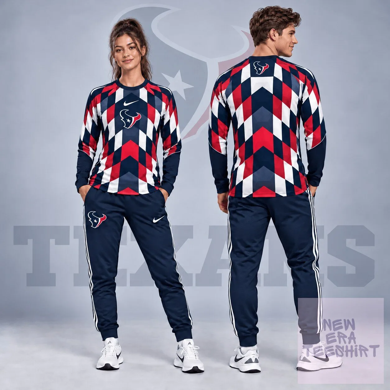 Houston Texans Geometric Print Long Sleeve Shirt and Jogger Pants Set