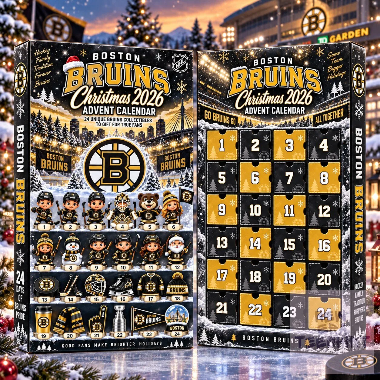 Boston Bruins 2026 Christmas Advent Calendar Box with 24 Unique Collectibles