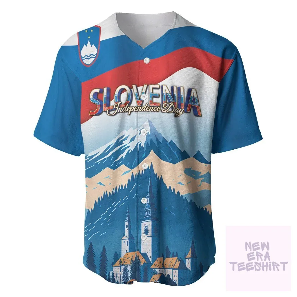 Slovenia Independence Day Lake Bled Julian Alps Landscape Baseball Jersey