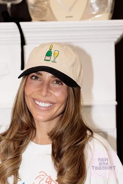 Champagne Bottle and Glass Embroidered Beige and Black Baseball Cap Hat