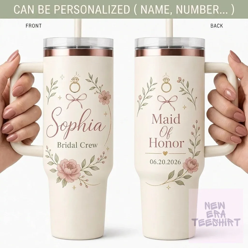 Personalized Maid of Honor Bridal Crew 40oz Tumbler with Handle and Straw