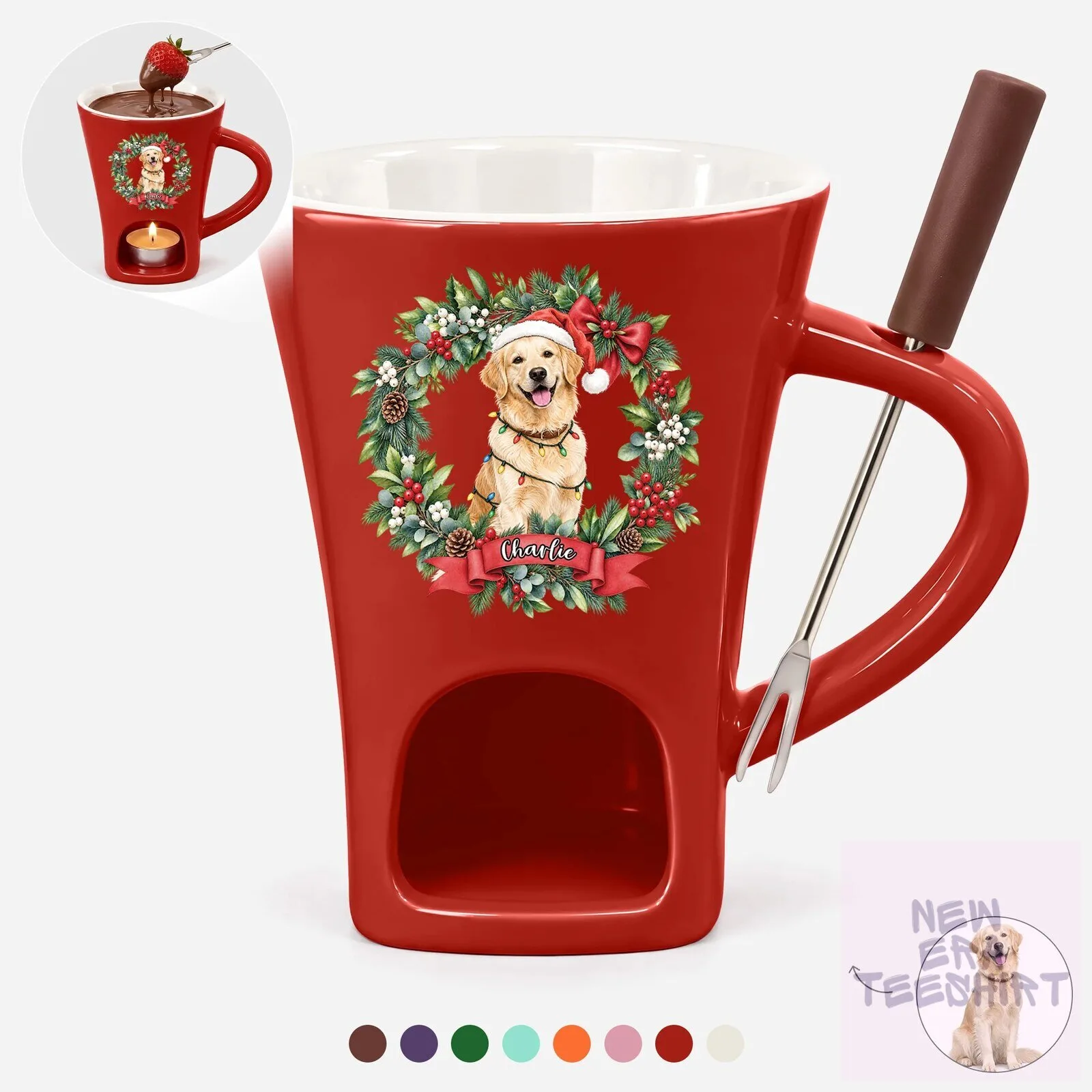 Personalized Golden Retriever Dog Christmas Wreath Fondue Mug