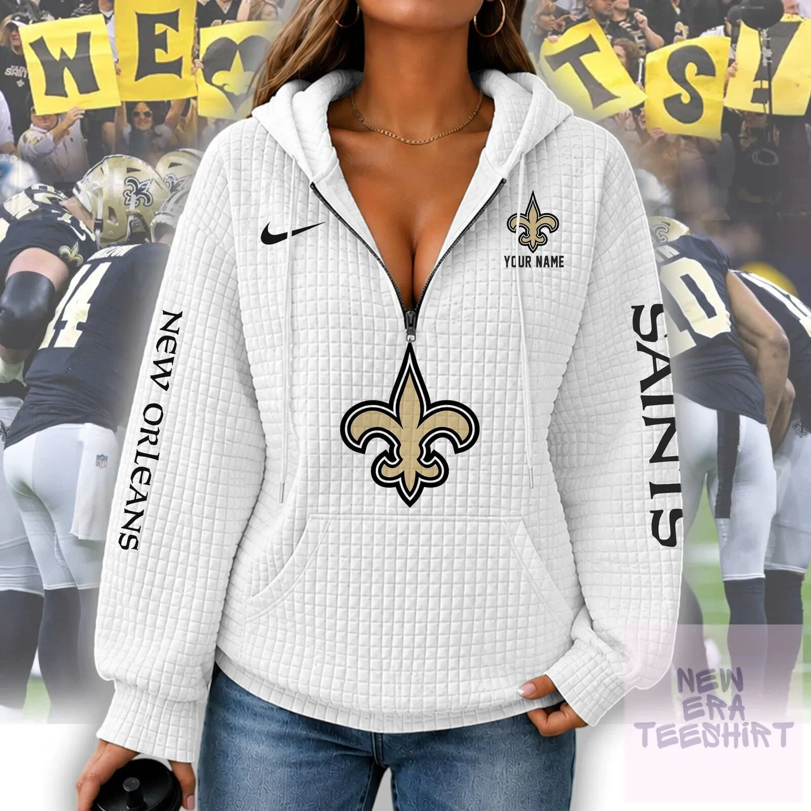 New Orleans Saints Women's Waffle Knit Half-Zip Hoodie