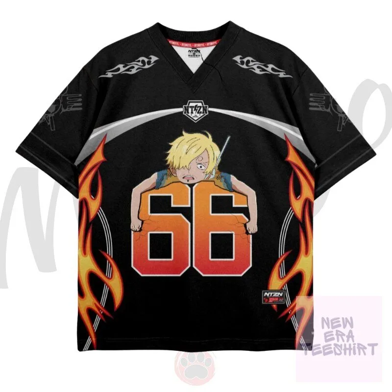 One Piece Sanji Vinsmoke Anime Character Number 66 Black Football Jersey