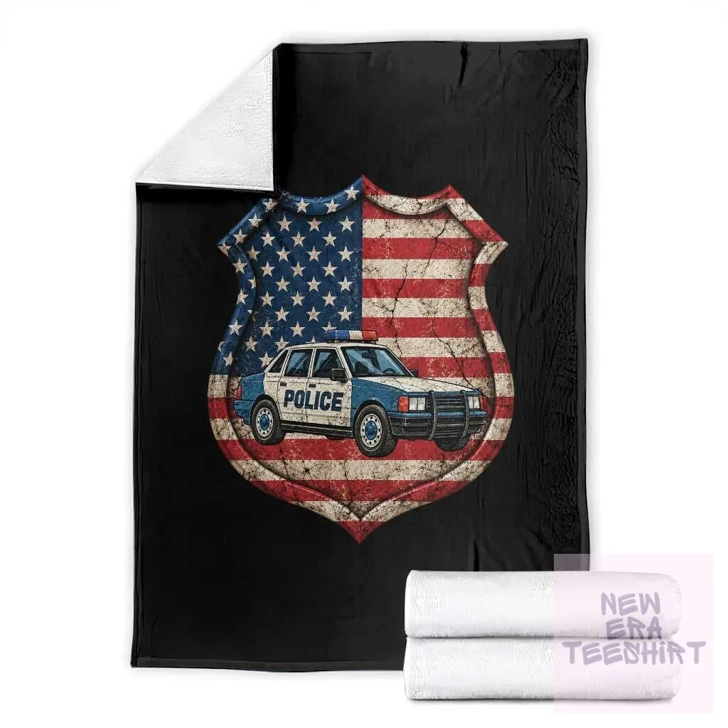 Patriotic Police Shield American Flag Throw Blanket Law Enforcement Gift