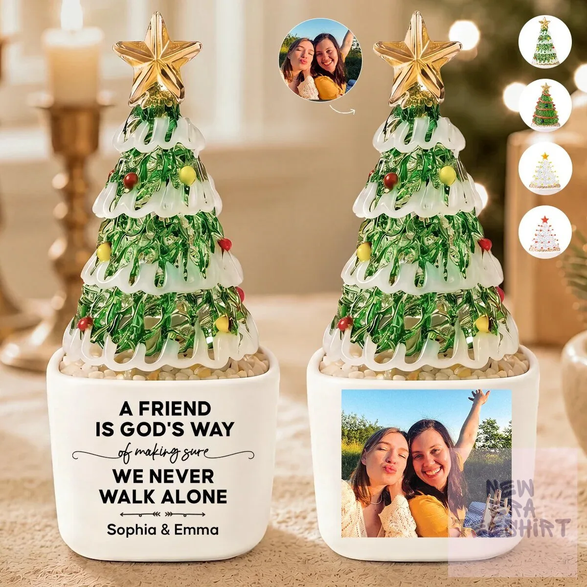 Personalized Christmas Tree Glass Ornament with Custom Photo and Engraving