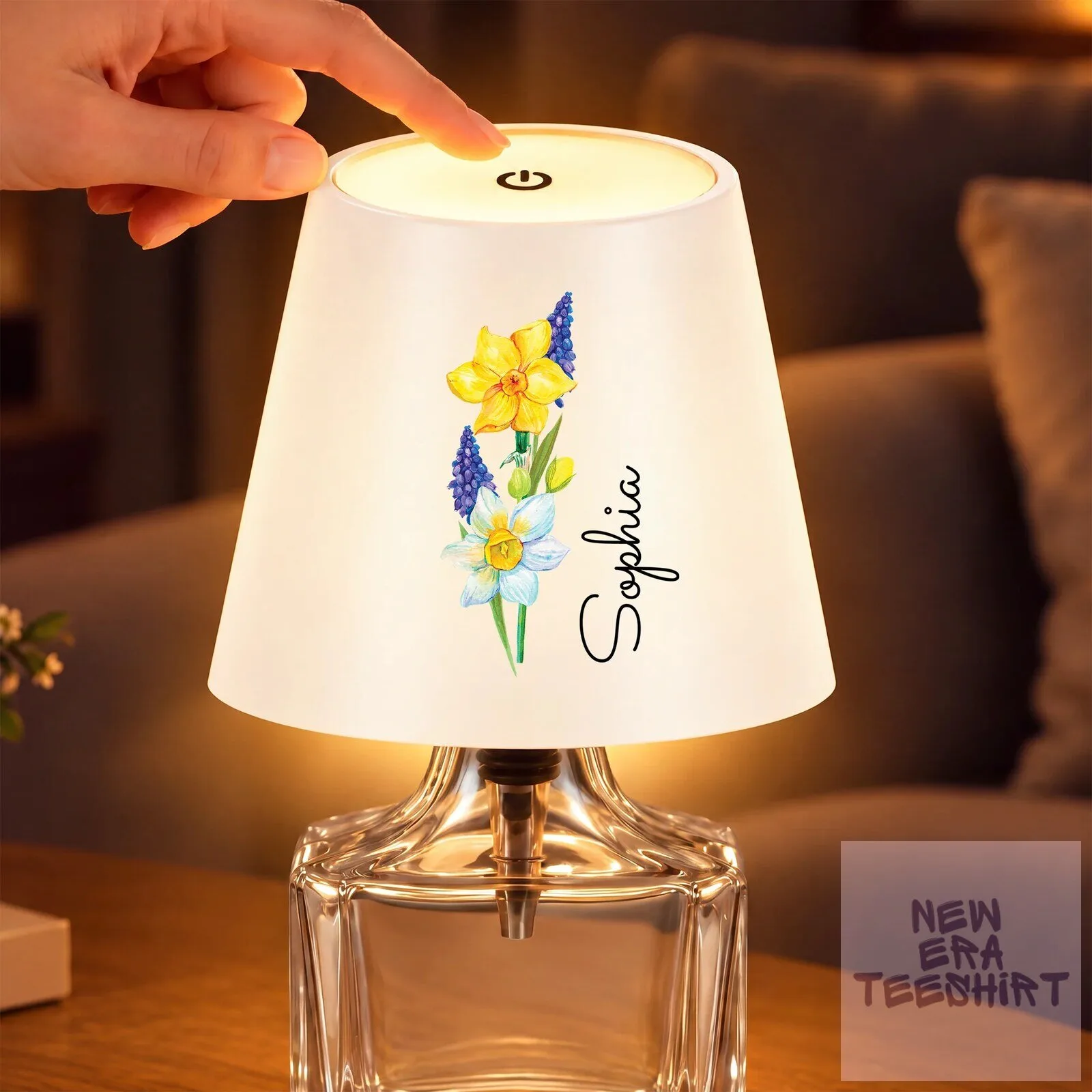 Personalized Birth Month Flower Table Lamp with Custom Name, Daffodil and Hyacinth