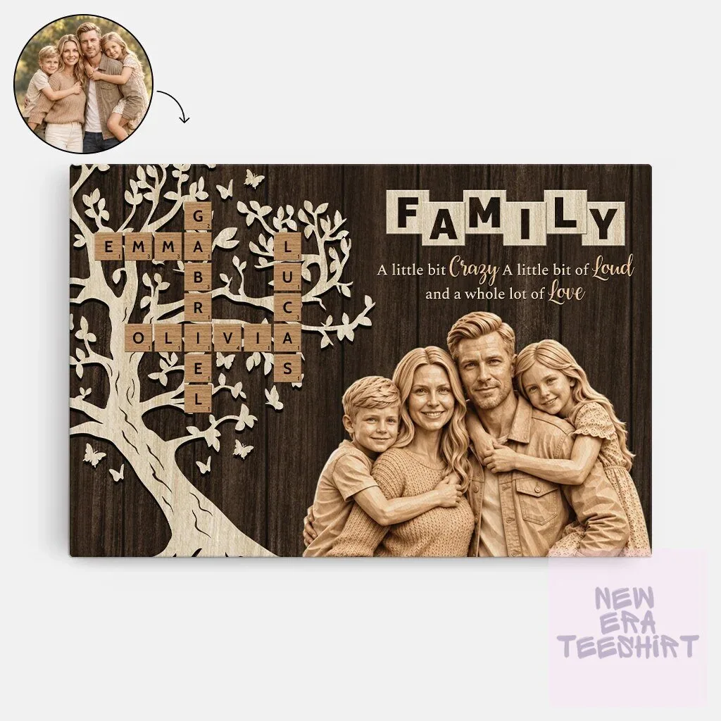 Personalized Family Photo Crossword Tree Wall Art Canvas for Home Decor