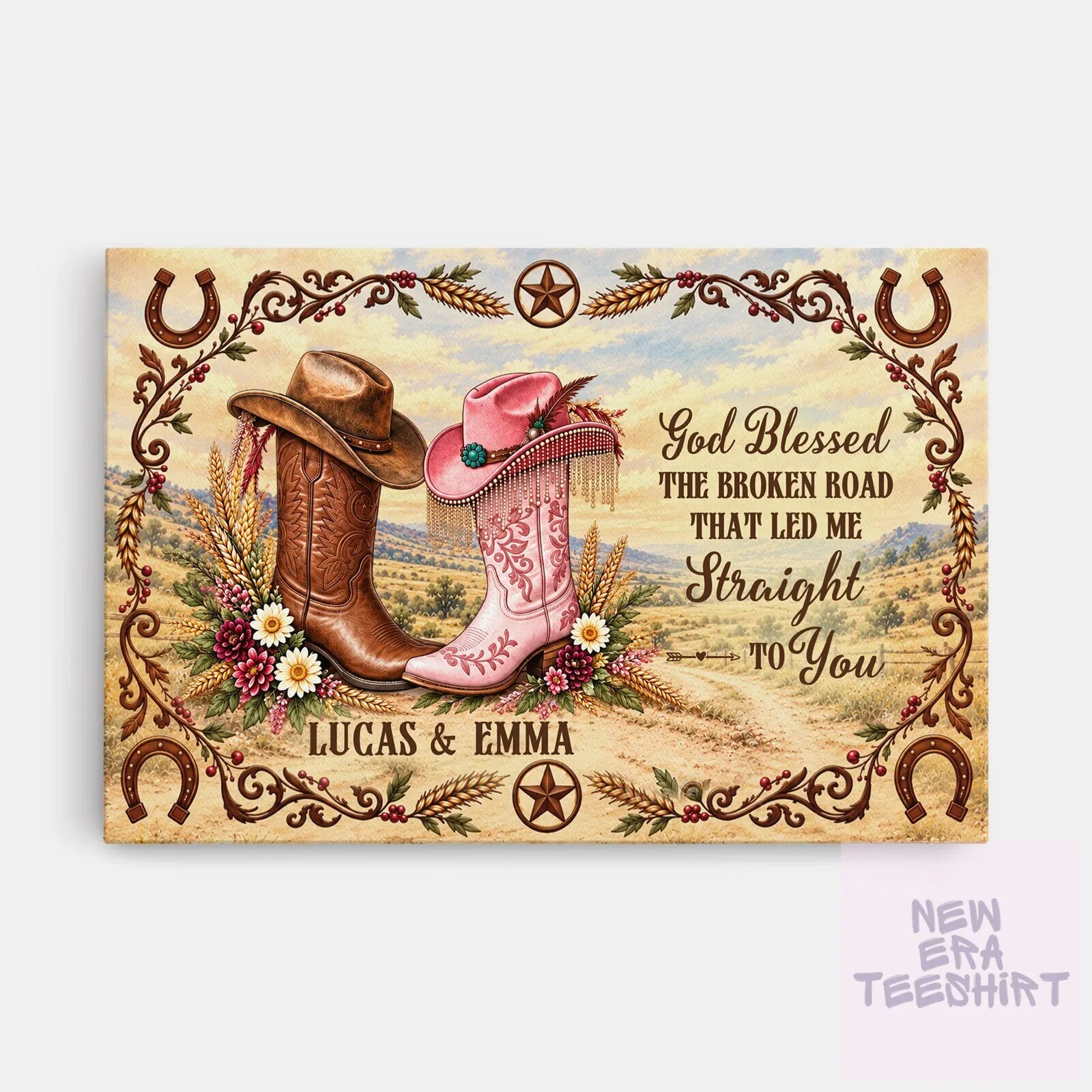 Personalized Cowboy Boots God Blessed The Broken Road That Led Me Straight To You Canvas