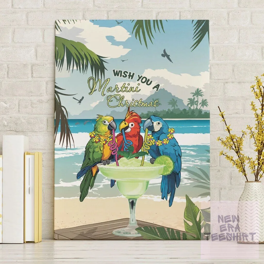 Tropical Parrot Martini Christmas Beach Scene Holiday Wall Art Canvas