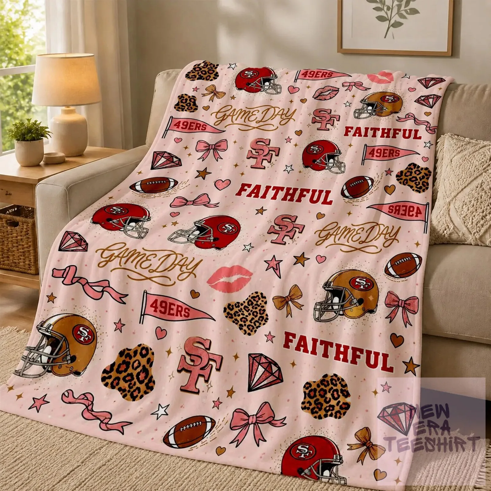 San Francisco 49ers Game Day Faithful Leopard Print Pink Football Blanket