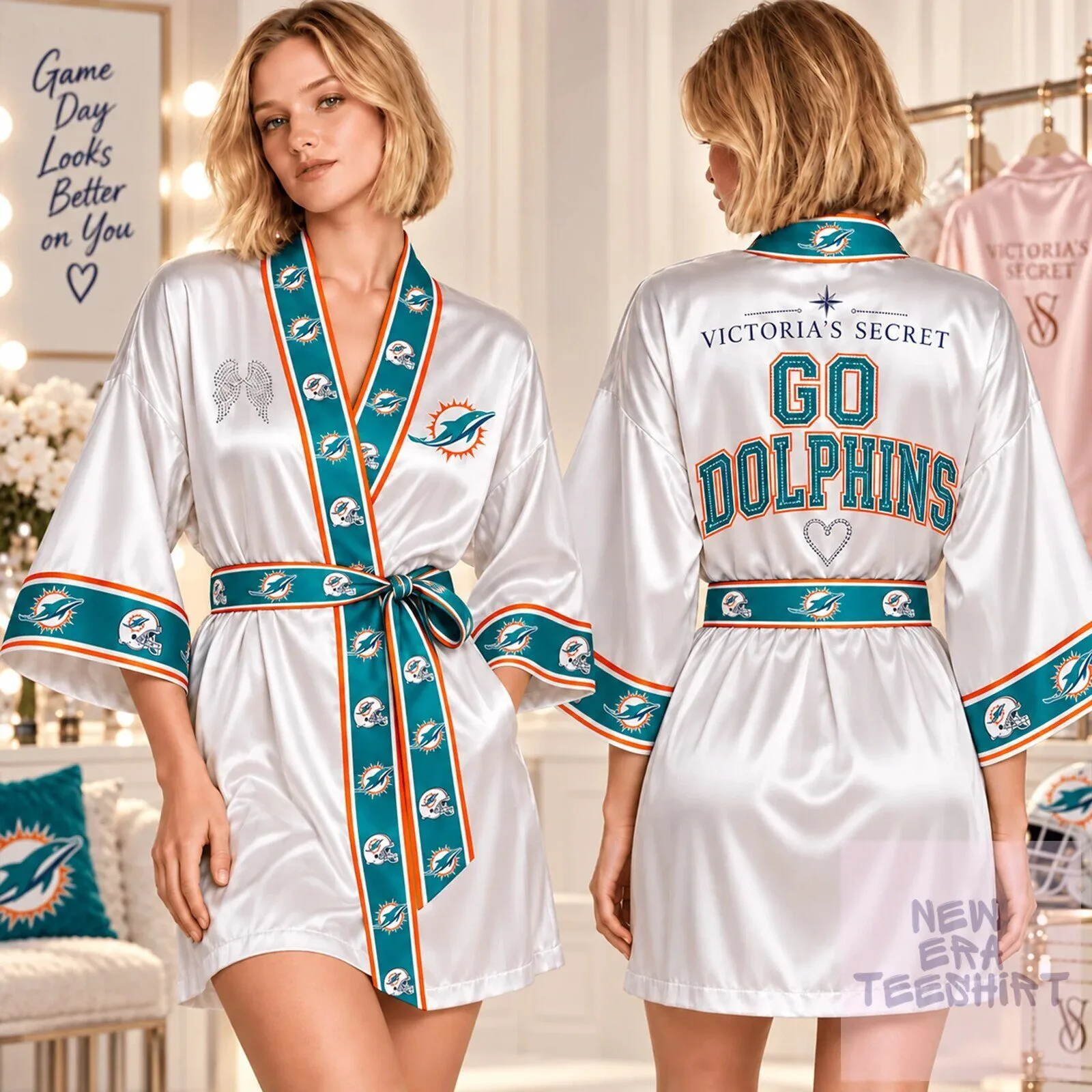 Miami Dolphins Victoria's Secret Satin Robe - Game Day Looks Better On You