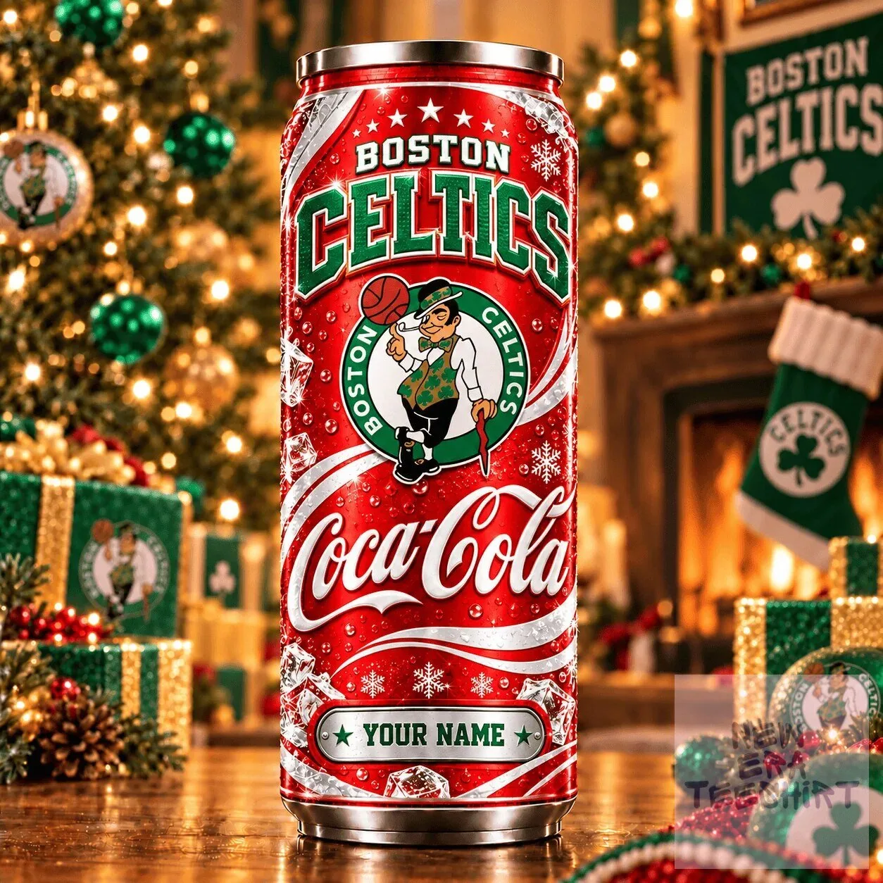 Boston Celtics Coca-Cola Personalized Name Christmas Can Tumbler