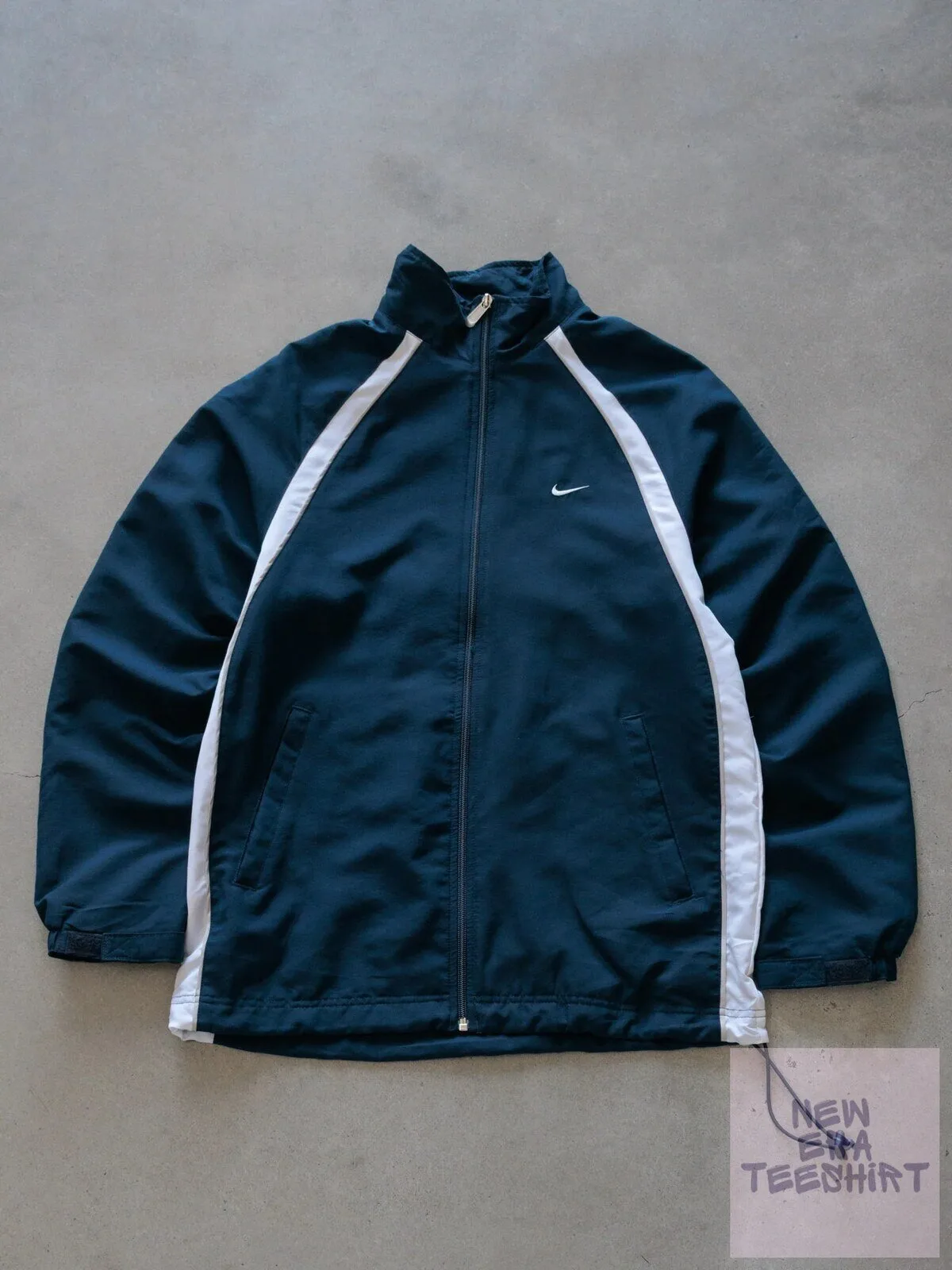 Nike Navy Blue and White Full Zip Windbreaker Jacket with Embroidered Swoosh