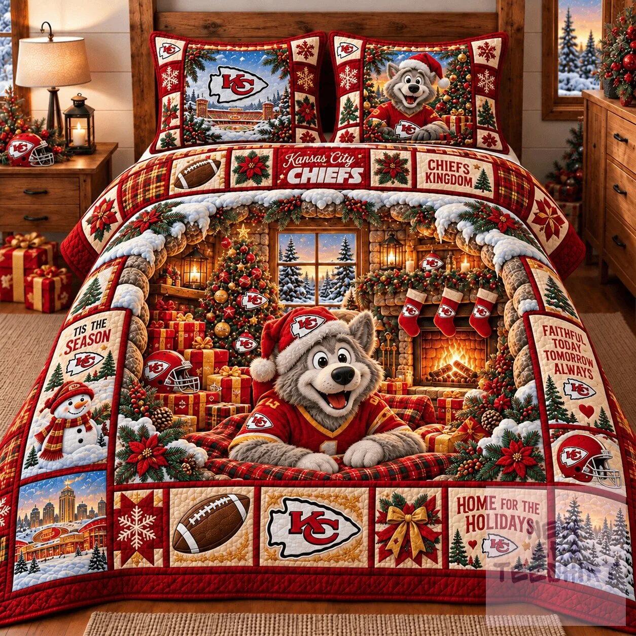 Kansas City Chiefs Christmas Winter Holiday Quilted Bedding Set