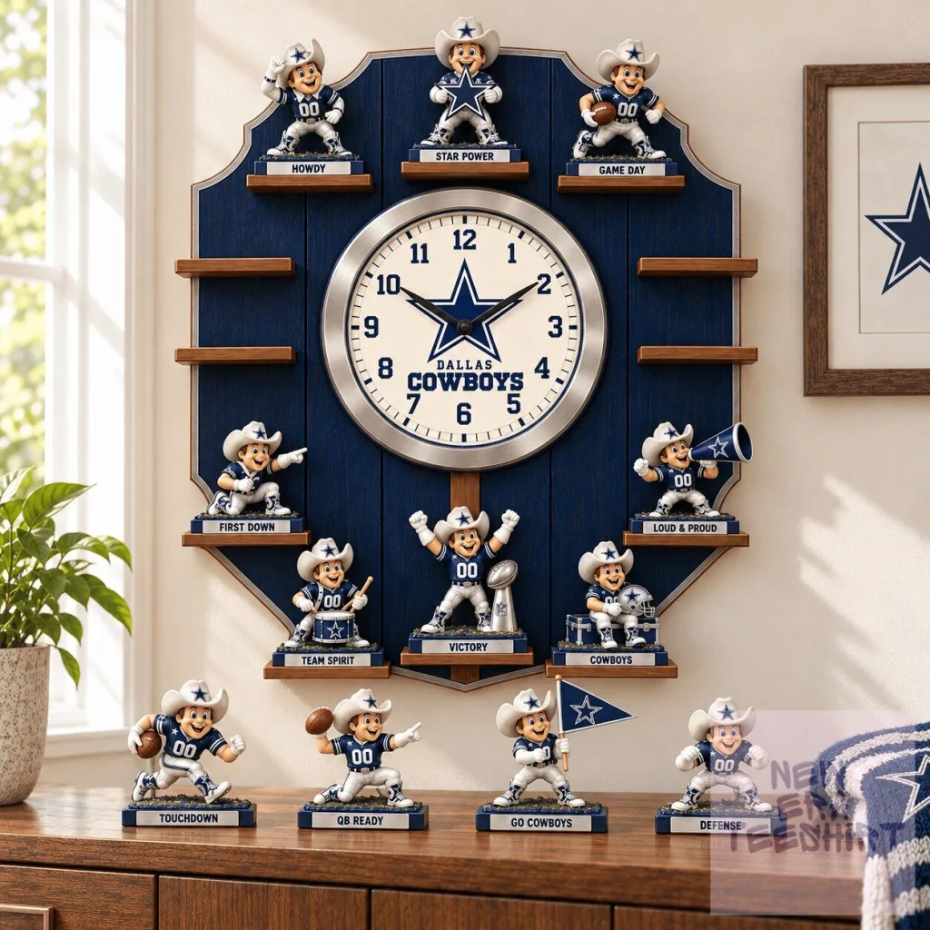 Dallas Cowboys NFL Mascot Sculpture Wall Clock Collection with Figurines Dallas Cowboys NFL Mascot Sculpture Wall Clock Collection with Figurines