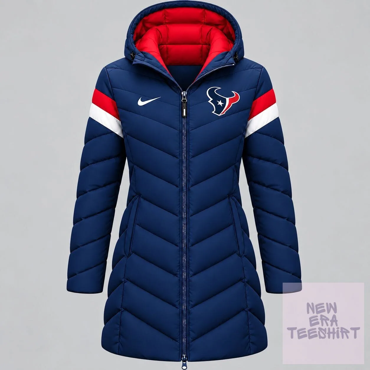 Houston Texans NFL Game Day Long Hooded Puffer Jacket for Women