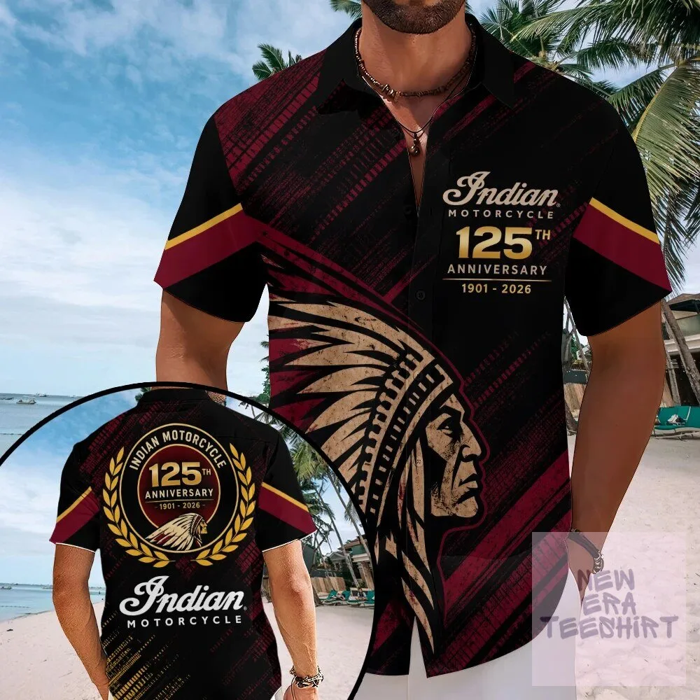 Indian Motorcycle 125th Anniversary Button-Down Short Sleeve Hawaiian Shirt