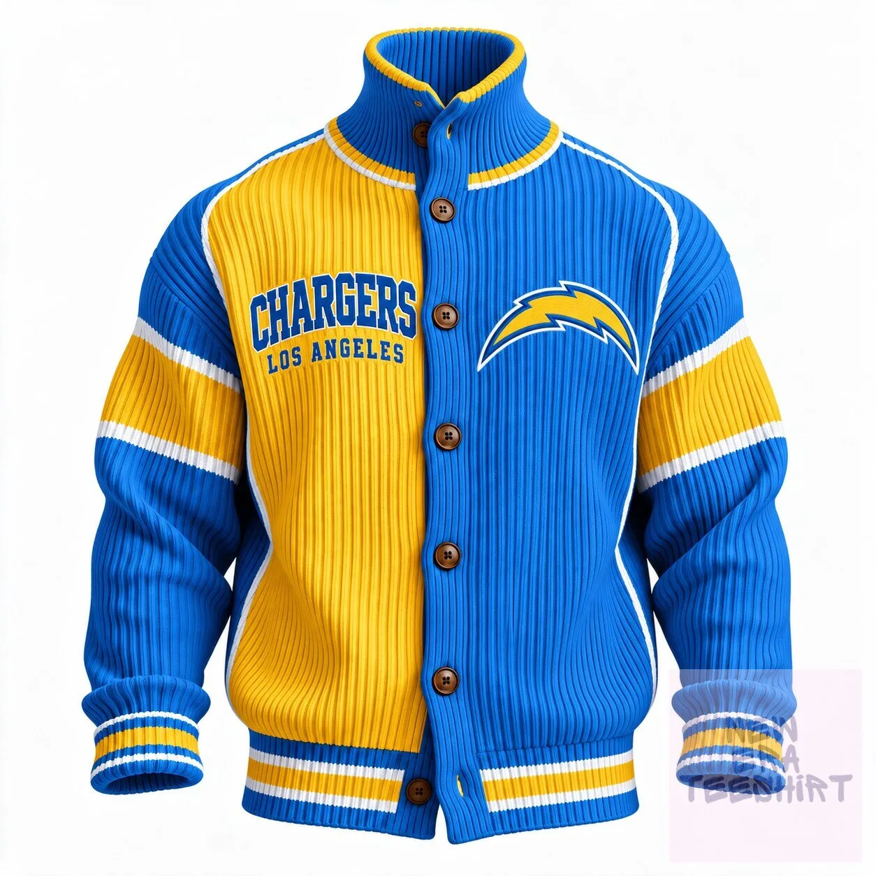 Los Angeles Chargers Knit Varsity Jacket with Button-Up Stand Collar