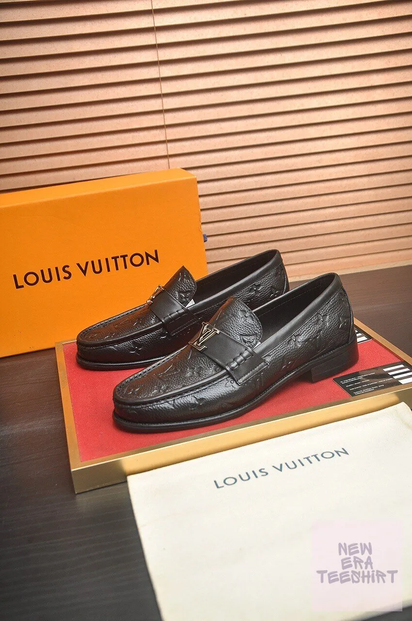 Louis Vuitton Black Monogram Embossed Leather Loafer Shoes for Men 5 Louis Vuitton Black Monogram Embossed Leather Loafer Shoes for Men