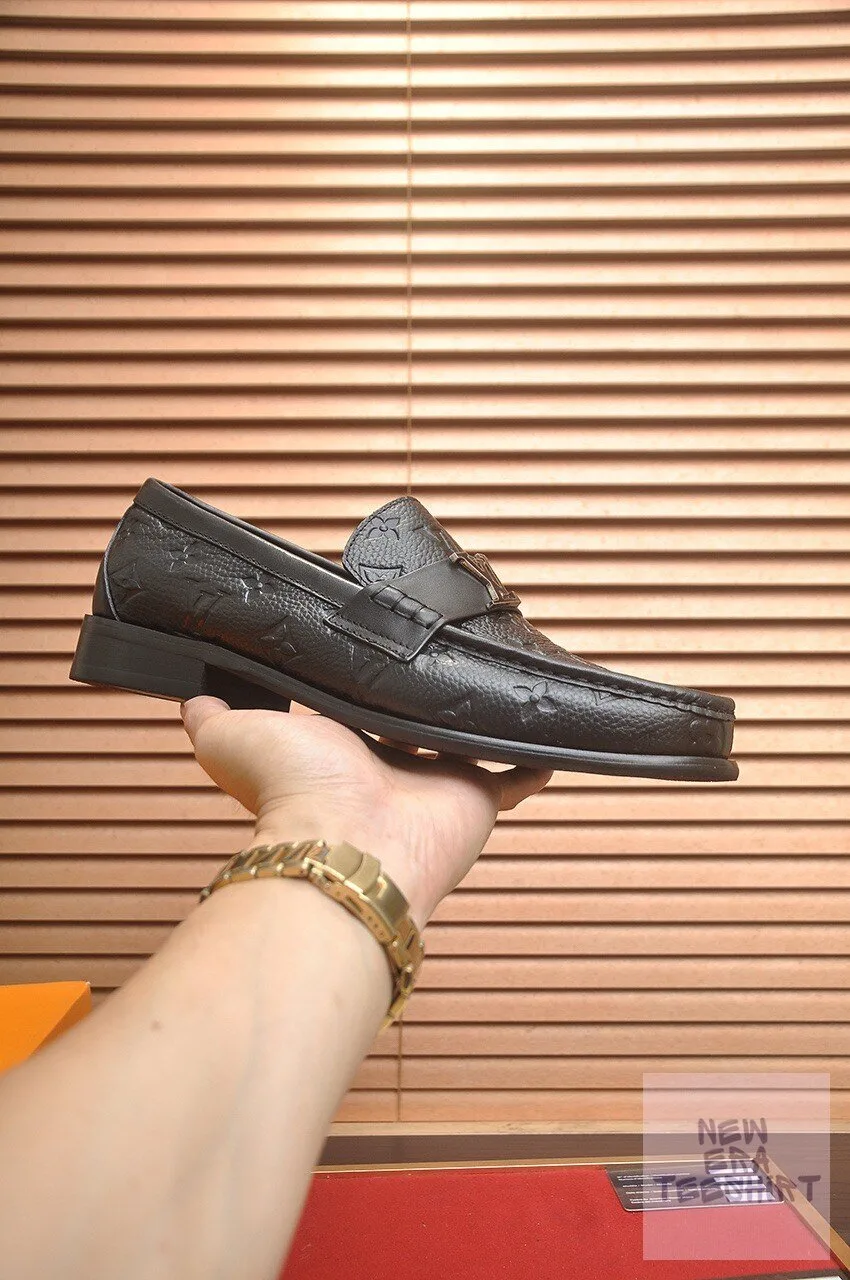 Louis Vuitton Black Monogram Embossed Leather Loafer Shoes for Men 6 Louis Vuitton Black Monogram Embossed Leather Loafer Shoes for Men