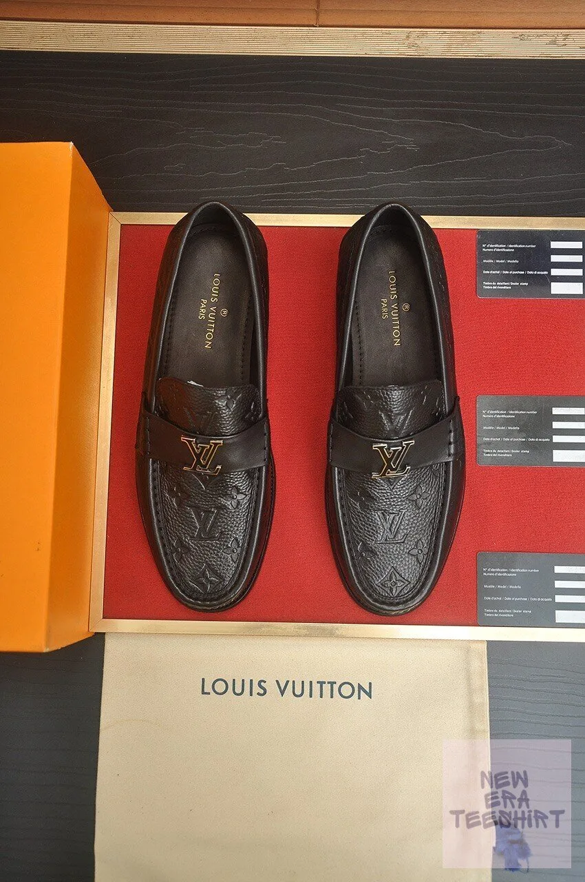 Louis Vuitton Black Monogram Embossed Leather Loafer Shoes for Men 7 Louis Vuitton Black Monogram Embossed Leather Loafer Shoes for Men