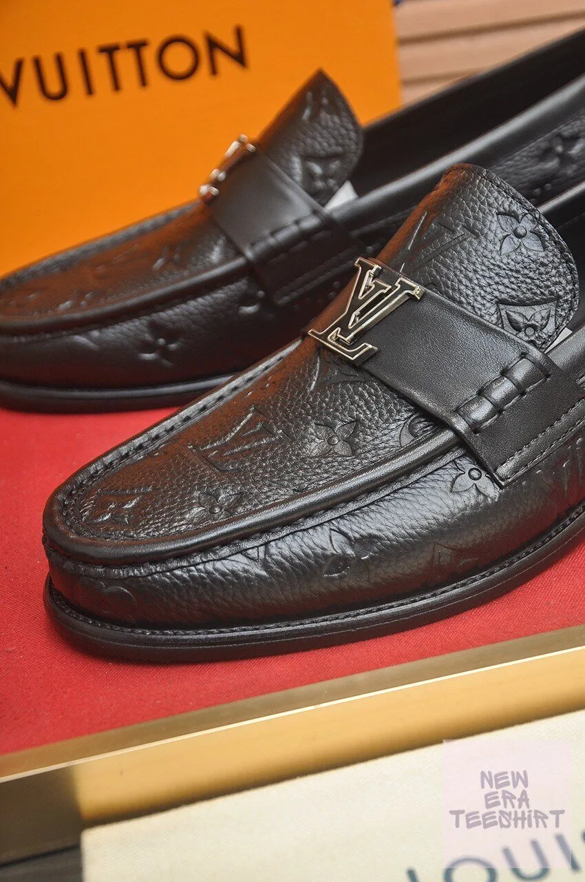 Louis Vuitton Black Monogram Embossed Leather Loafer Shoes for Men 8 Louis Vuitton Black Monogram Embossed Leather Loafer Shoes for Men