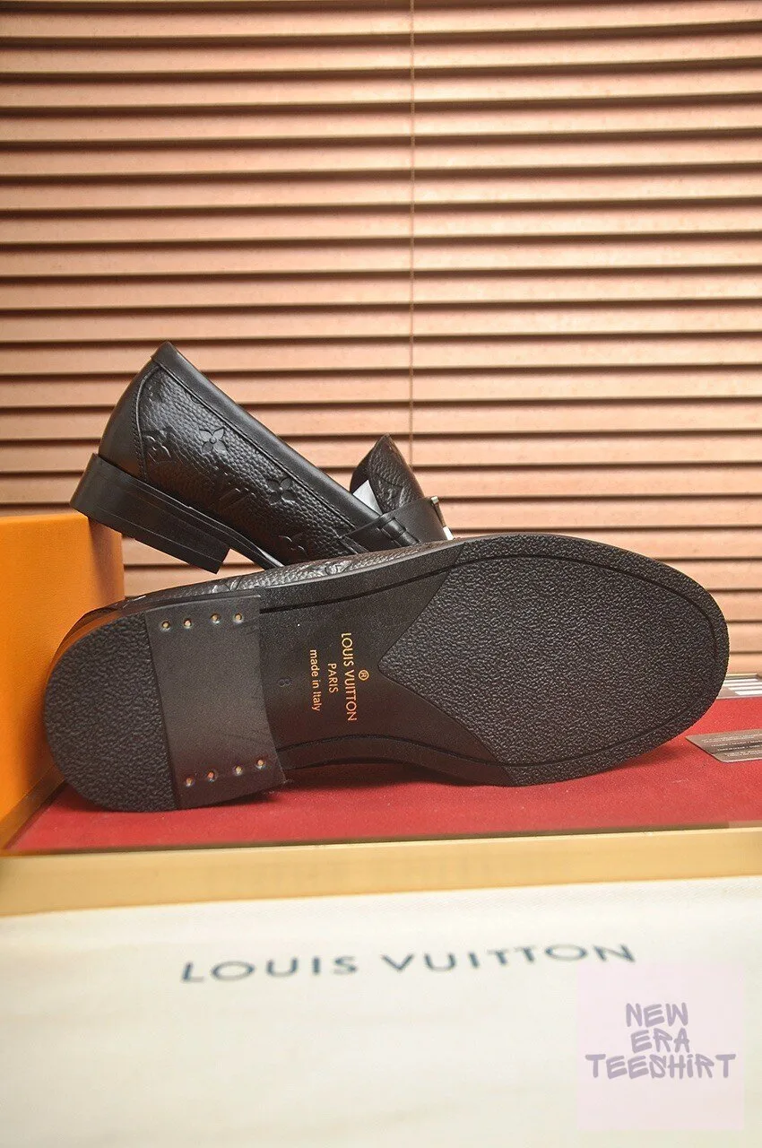 Louis Vuitton Black Monogram Embossed Leather Loafer Shoes for Men 9 Louis Vuitton Black Monogram Embossed Leather Loafer Shoes for Men
