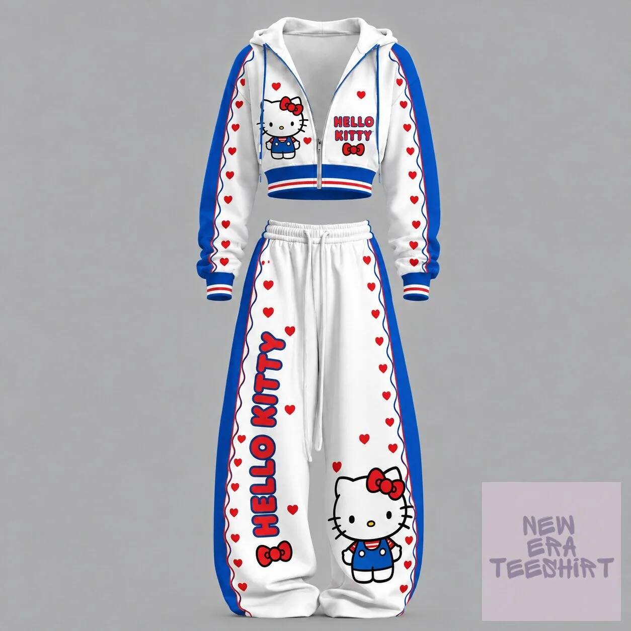Hello Kitty Women's Cropped Zip-Up Hoodie and Sweatpants Set