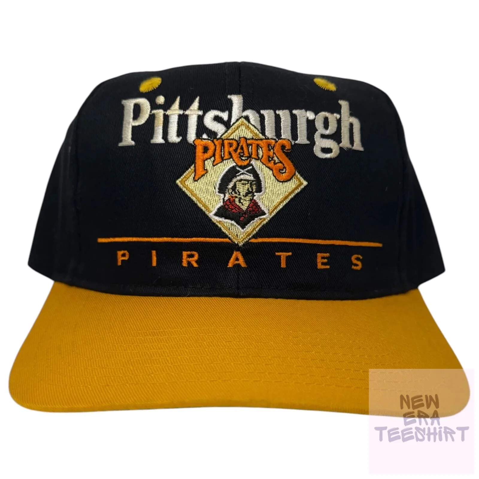 Pittsburgh Pirates Vintage Baseball Team Logo Embroidered Black and Gold Cap Hat