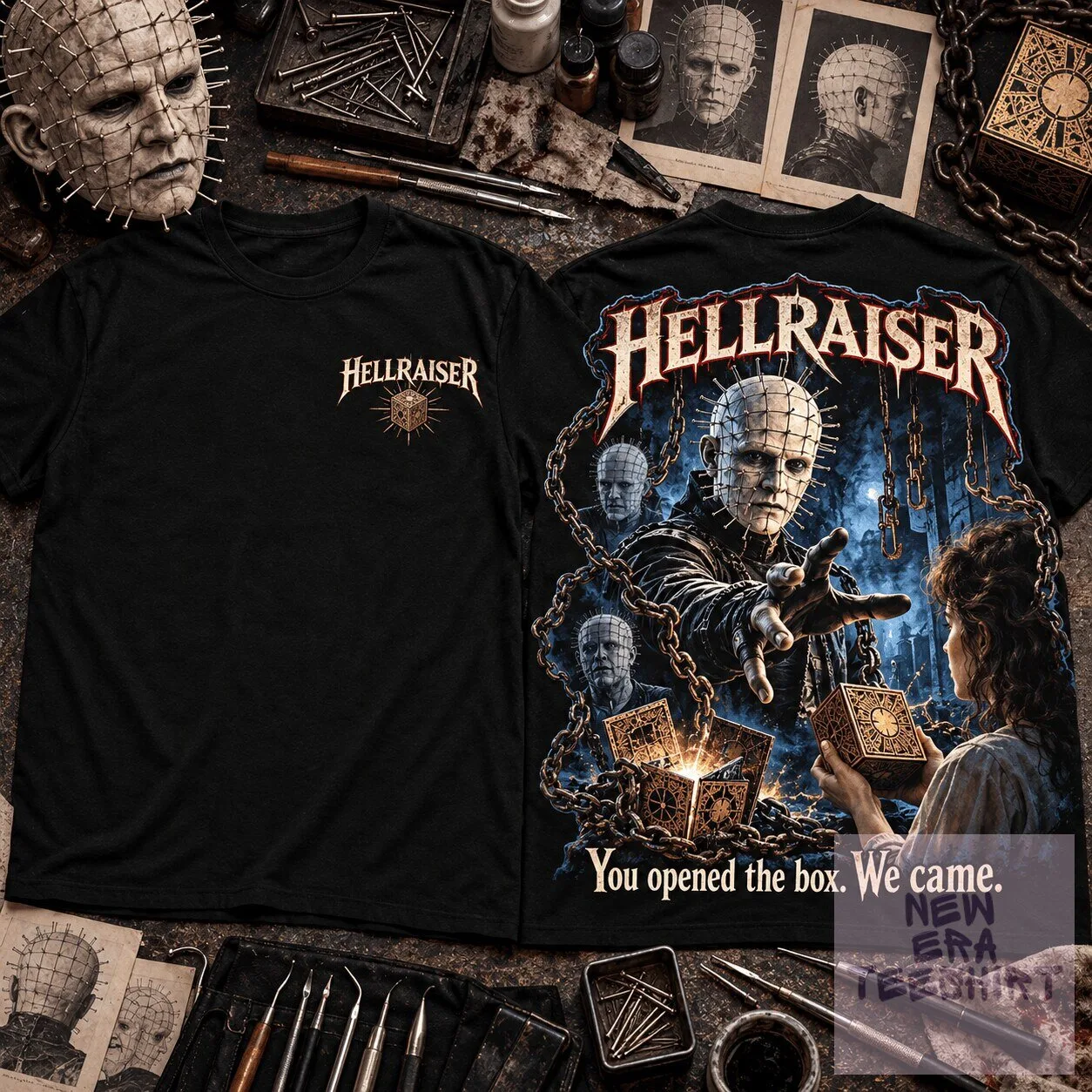 Hellraiser Pinhead Puzzle Box Horror Movie Graphic Black T-Shirt