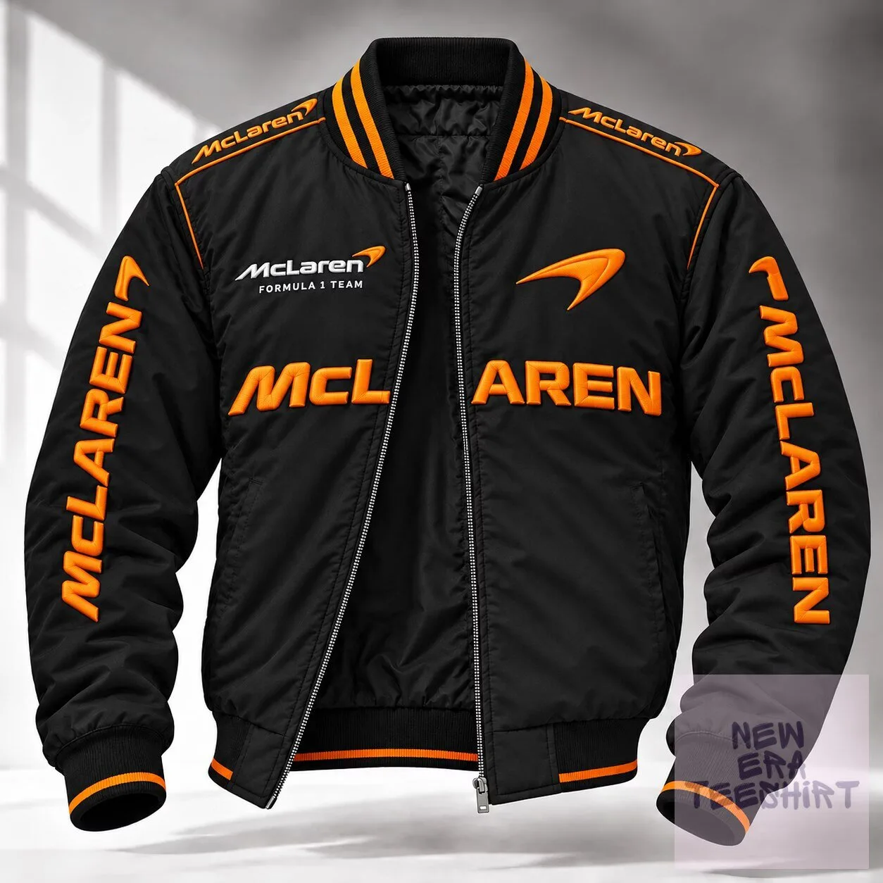 McLaren Formula 1 Team Black and Orange Embroidered Bomber Jacket