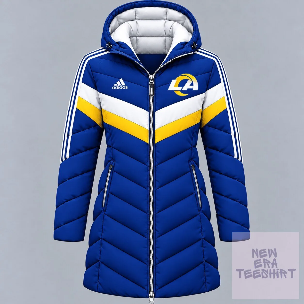 Los Angeles Rams Adidas NFL Arctic Shield Chevron Long Hooded Puffer Jacket