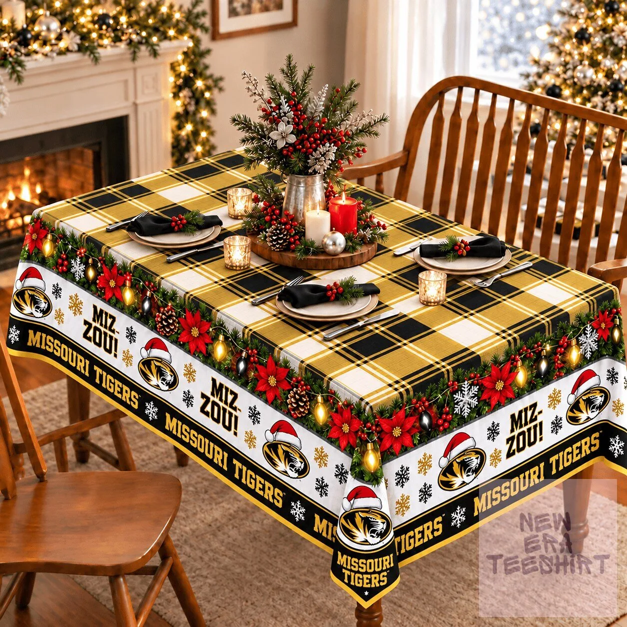 Missouri Tigers Christmas Plaid Holiday Tablecloth