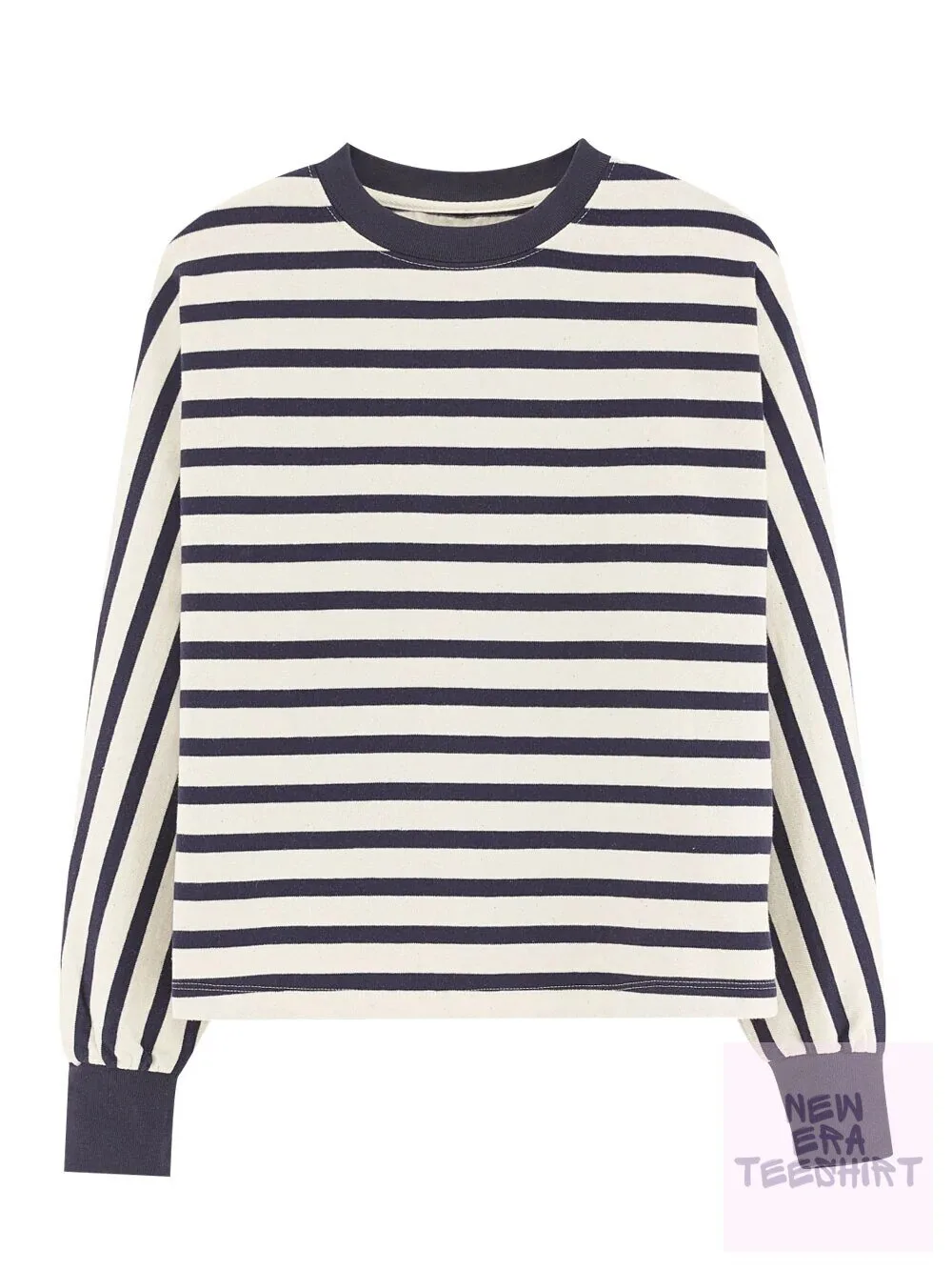 Classic Navy and White Striped Long Sleeve Crewneck Sweatshirt