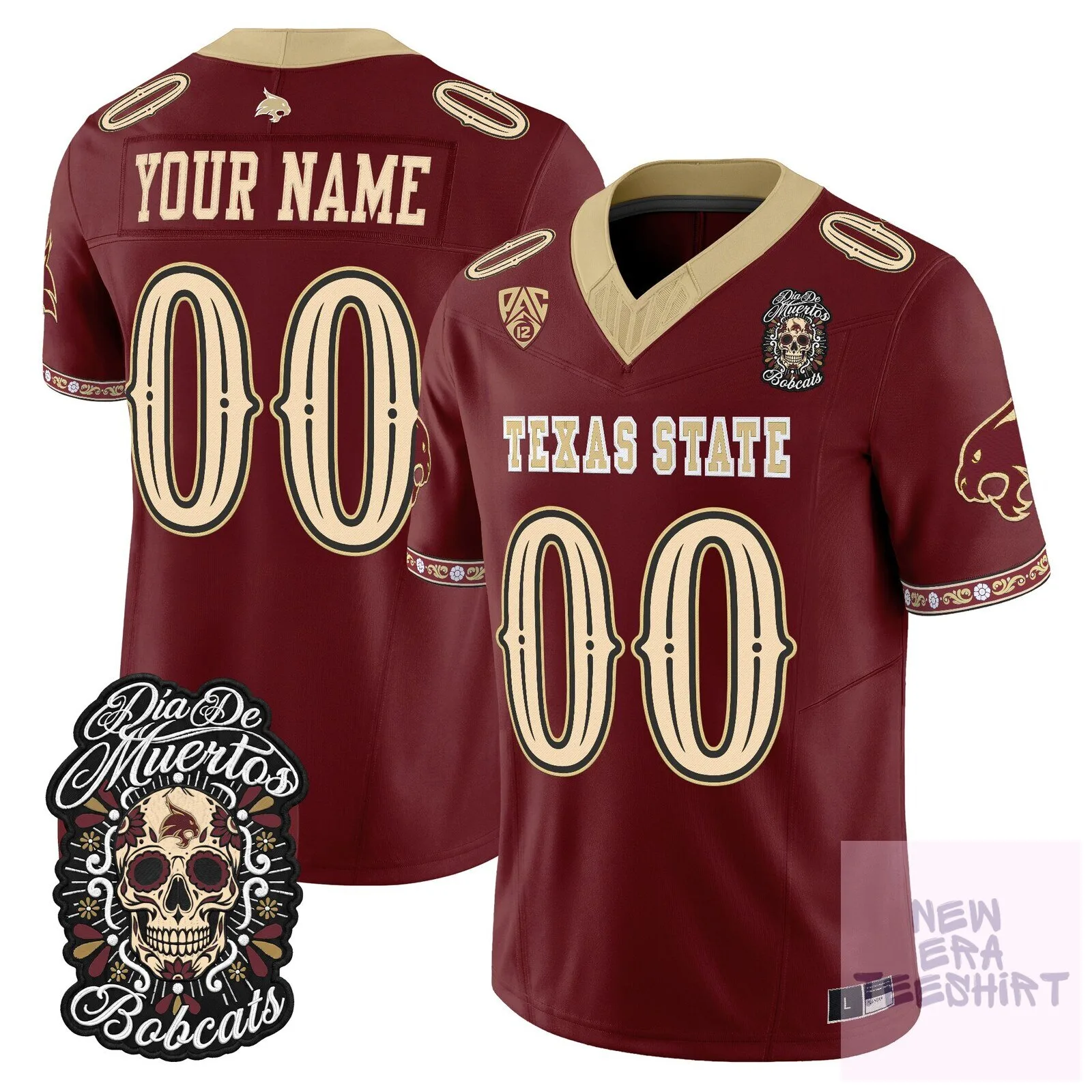 Texas State Bobcats Dia de los Muertos Football Jersey Custom Name and Number