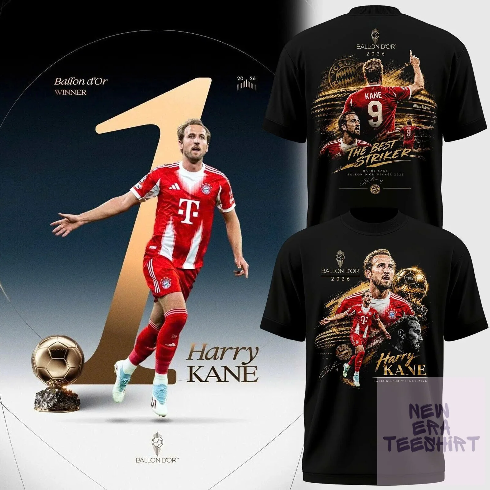 2026 Ballon d'Or Champion Harry Kane Football Fan T-Shirt 3 2026 ballon d or champion harry kane football fan t shirt featured