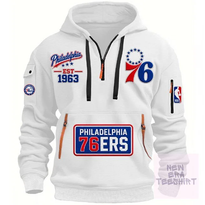 Philadelphia 76ers NBA Basketball Team Half-Zip Hoodie for Men and Women 1 Philadelphia 76ers NBA Basketball Team Half-Zip Hoodie for Men and Women