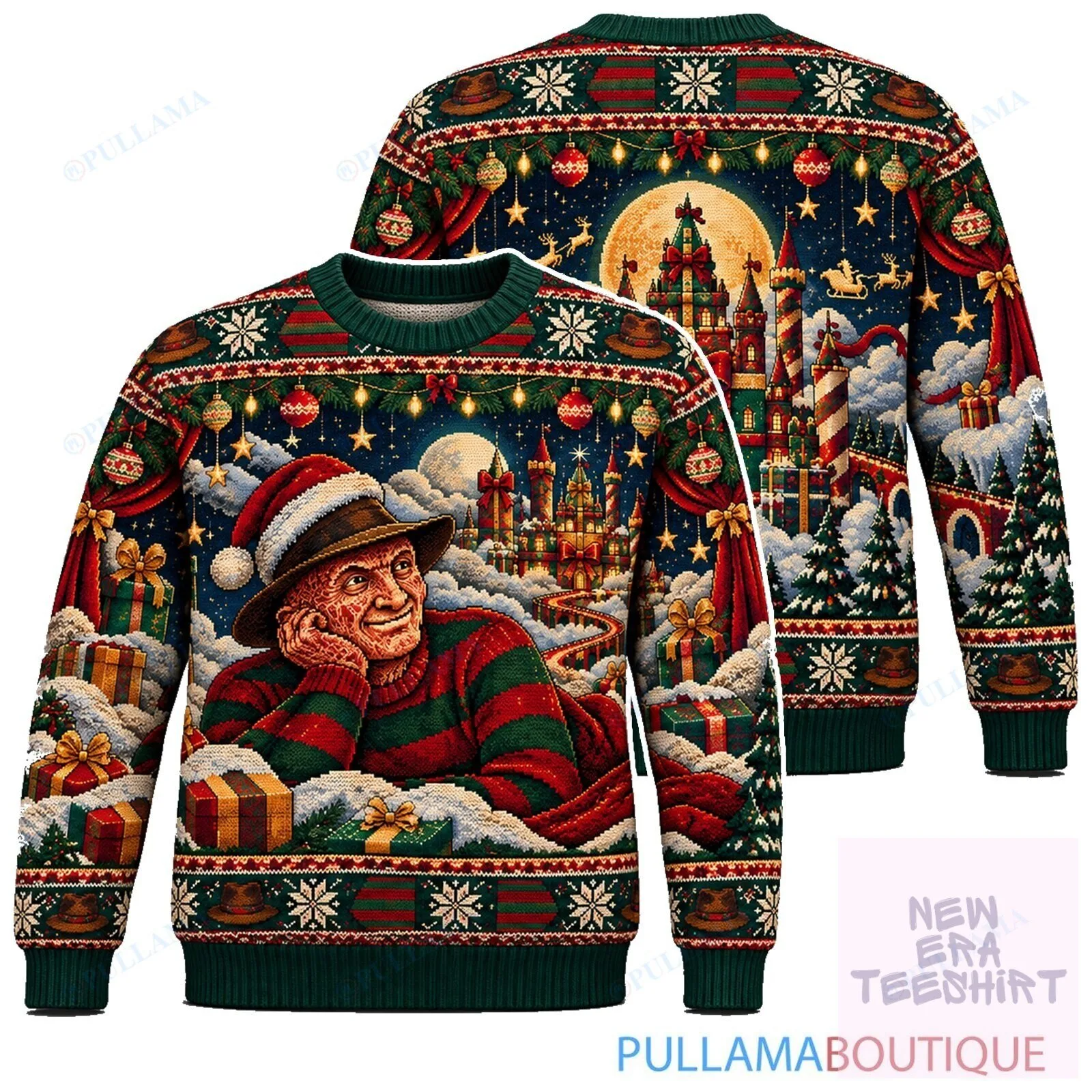 Freddy Krueger Christmas Castle Dream Holiday Ugly Sweater 1 Freddy Krueger Christmas Castle Dream Holiday Ugly Sweater