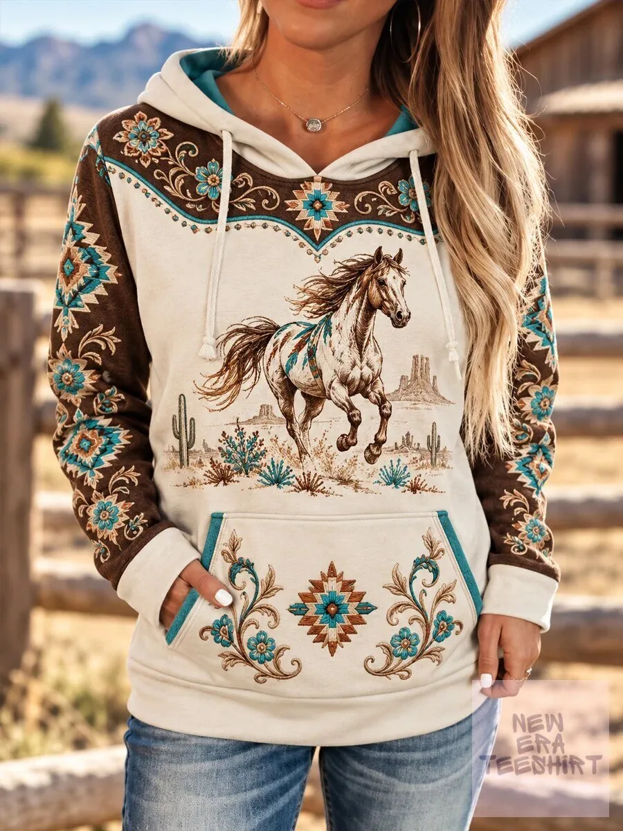Western Horse Aztec Print Women's Casual Hoodie 1 western horse aztec print women s casual hoodie featured