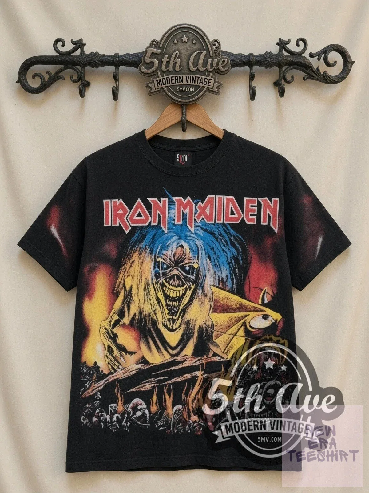 Iron Maiden Eddie Fire Hellscape Vintage Rock Band Music T-Shirt