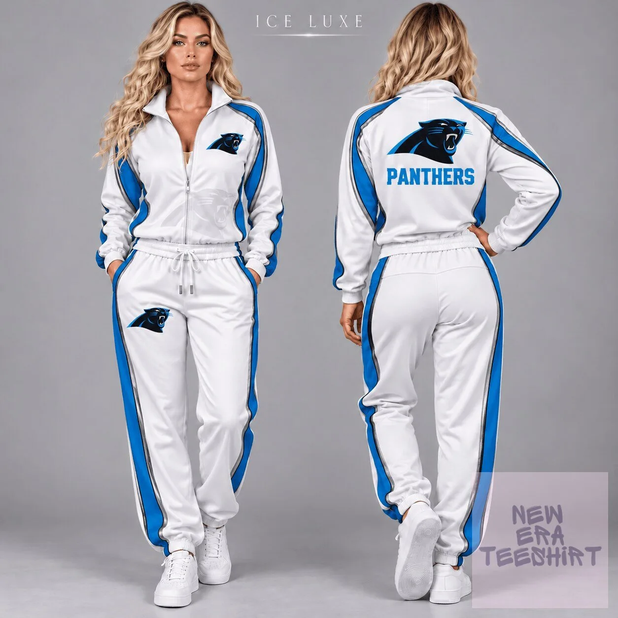 Carolina Panthers NFL Team Logo White and Blue Tracksuit Hoodie