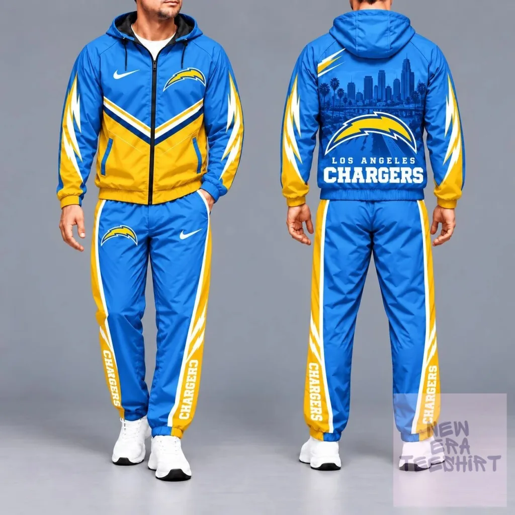 Los Angeles Chargers NFL Team Logo Full-Zip Waterproof Hooded Jacket and Pants Set Los Angeles Chargers NFL Team Logo Full-Zip Waterproof Hooded Jacket and Pants Set